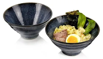 Produktbild von Tokio Servierschalen Set, 2-teilig, Steingut, Dunkelblau, asiatische Optik, 18 x 9 cm