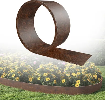 Produktbild von UISEBRT Rostfarben Flexibel Rasenkante Beetumrandung 10m Länge 15cm Höhe Metall Gartenumrandung Beeteinfassung für Rasen, Mähkante, Blumenbeet