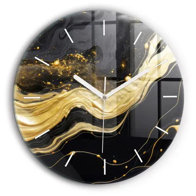 Produktbild von Wallfluent Große Wanduhr – Stilles Quarzuhrwerk - Uhr Dekoration Wohnzimmer Schlafzimmer Küche - Zifferblatt mit Striche - weiße Zeiger - 60 cm - Goldener Marmor