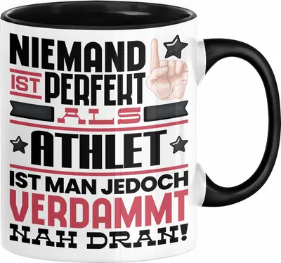 Produktbild von Athlet Geschenk Tasse Lustige Geschenkidee für Athlet Geburtstag Kaffee-Becher Niemand Ist Perfekt Aber Als Athlet Ist Man Nah Dran (Schwarz)