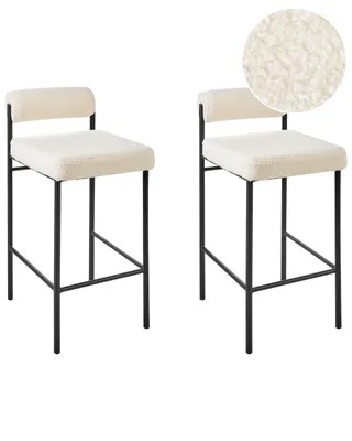 Produktbild von BELIANI Barstuhl 2er Set Cremeweiß Bouclé und Metall mit Niedriger Lehne Fußstützen Retro Design Sitzmöbel Wohnzimmer Küche Bar Wohnküche Ausstattung