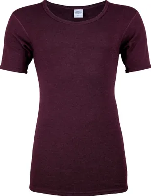 Produktbild von wobera NATUR Herren-Unterhemd mit halbem Arm oder T-Shirt (Material: 70% Schurwolle kbT und 30% Seide) (7/L, brombeer)