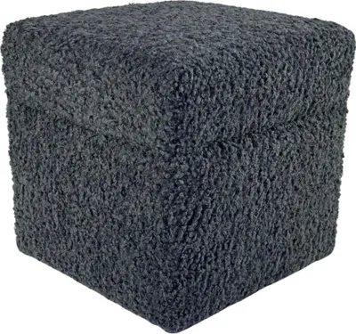 Zdjęcie produktu dla Pufa otwierana ROLF 40x40 cm tkanina bouclé baranek ze schowkiem siedzisko do salonu ciemno szara