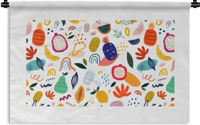 Produktbild von MuchoWow® Wandteppich Wandbehang Obst - Weiß - Pastell - Pflanzen - Wassermelone 150x100 cm Tapisserie Dekoration Wandtuch - Waschbar - Tapisserien - Wand-Decke