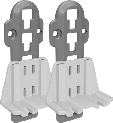 Two identical adjustable support brackets for a slatted bed base.