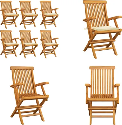 Produktbild von vidaXL Gartenstühle mit Creme Kissen 6 Stk. Massivholz Teak - Gartenstuhl - Gartenstühle - Gartenstuhl Holz - Gartenstuhl Massivholz
