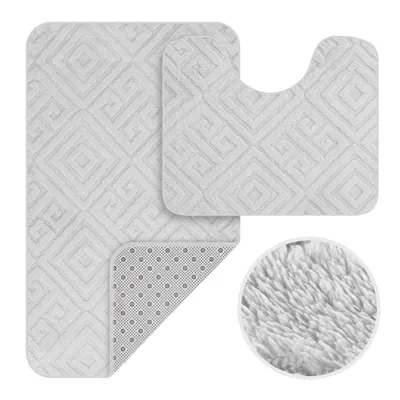 Produktbild von HOMELUX Badematten Set 2 Teilig rutschfest Badvorleger Badezimmer Teppich, 50 x 80cm Badeteppich + 40 x 50cm WC Vorleger mit Ausschnitt,Silbergrau, 2B