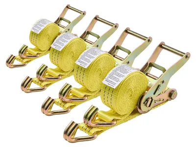 Image de Sangles de serrage VEVOR, 38,1 x 3048 mm, sangles d'arrimage haute performance avec crochets en J doubles, charge de rupture de 3000 kg, sac de transport, mécanisme à cliquet pour déménagements, remorques, motos, kayaks, toits de voiture, lot de 4