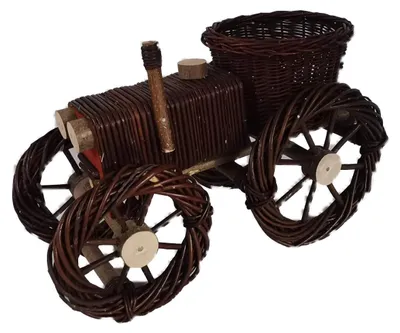 Produktbild von Gartendeko Traktor aus Weide Braun 50x25x32 cm Handgefertigter mit Topf