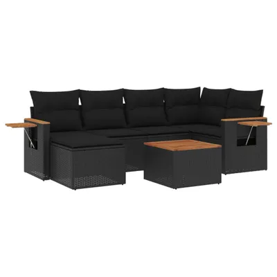 Produktbild von vidaXL 7-tlg. Garten-Sofagarnitur mit Kissen Schwarz Poly Rattan