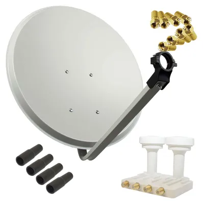 Produktbild von PremiumX SAT Anlage 80cm Antenne Hellgrau Quad Monoblock WE 8x F-Stecker