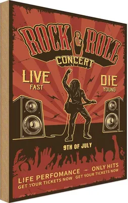 Produktbild von vianmo Holzschild 30x20 cm Rock&Roll Concert live 9th july Warnschild Hinweisschild