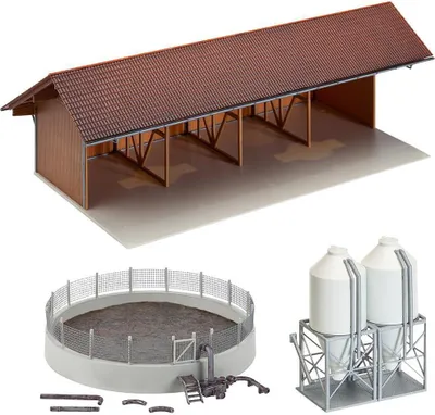Image de Faller Kit H0 130584 Accessoires de ferme Grange avec fosse à lisier Silo à céréales