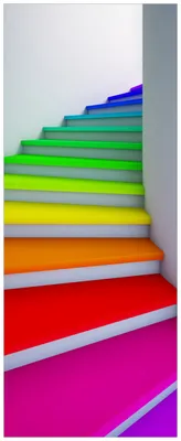Produktbild von Wallario Premium Glasbild, freischwebende Optik, kräftige Farben, Größe 125 x 50 cm Motiv Bunte Treppe