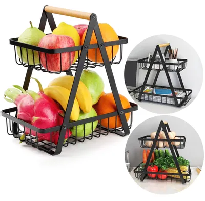 Produktbild von PULOS Obstkorb, 2 Etagen, schwarz, KI-generiertes Bild