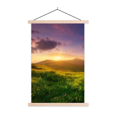 Produktbild von MuchoWow® Textilposter Berge - Sonne - Natur 120x180 cm mit holzfarbenen Rahmen - Textil-Plakat
