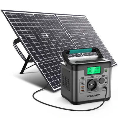 Obrázok produktu pre Nabíjačka SWAREY 555Wh 230V so solárnym panelom 100W, solárny generátor Power Station 550W (špičkový 1100W) s obojsmerným rýchlonabíjaním USB-C 140W