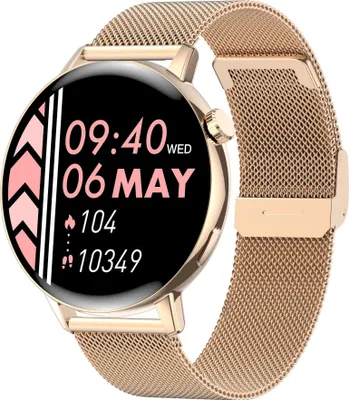 Smartwatch, 1,32 Zoll, Anruffunktion, 1,32-Zoll-Voll-Touchscreen, Edelstahlarmband,Gold