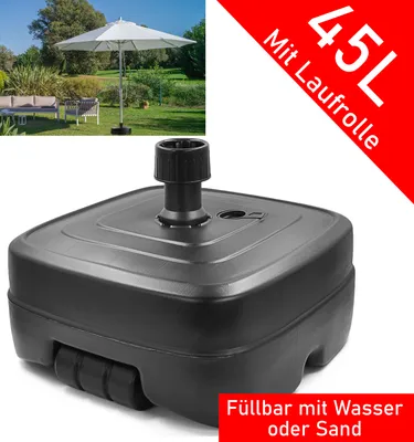 Produktbild von Schirmständer auf Rollen schwarz 45 L Sonnenschirm Ständer Sonnenschirm Halter - Für Sonnenschirme bis 300cm - Mit Sand oder Wasser befüllbar - Für optimale Stabilität