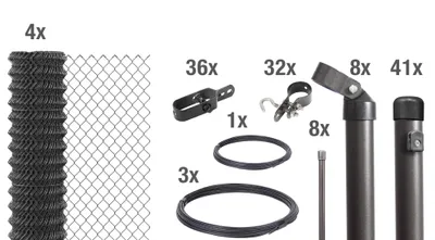Zdjęcie produktu dla Ogrodzenie z siatki drucianej Alberts 630874 – kompletny zestaw ogrodzeniowy do wbetonowania, kolor antracyt metaliczny, wysokość 200 cm, długość 100 m