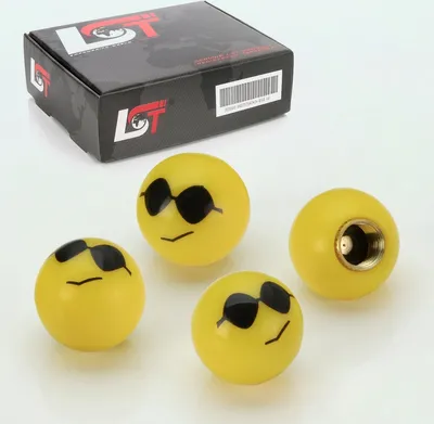 Produktbild von 4x Reifen Ventilkappe Kappe Smiley Sonnenbrille Gelb für SUBARU TOYOTA FIAT ALFA