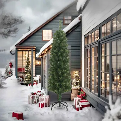 Produktbild von vidaXL Künstlicher Weihnachtsbaum Schlank mit Ständer Grün 240 cm PVC