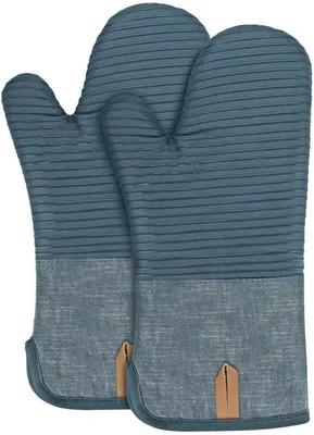 Produktbild von Ofenhandschuhe hitzebeständig, extra lange Baumwollhandschuhe mit Anti-Rutsch-Silikon, Set von 2, blau