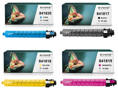 Productafbeelding van Evoke compatibele toner voor Ricoh MPC-3003 MPC-3503 841817, 4x CMYK: zwart, cyaan, magenta, geel, opbrengst: 83500 pagina's, geschikt voor: Aficio MP C3003 C3003SP C3003ZSP C3503 C3503SP; Lanier MPC3003 MPC3503; Nashuatec MPC3004