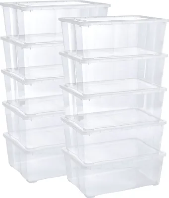 Produktbild von Aufbewahrungsbox – Klarsichtboxen mit Deckel, 10x 10 L, transparent, stapelbar, platzsparend, ideale Organizer-Boxen mit Belüftung