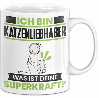 Produktbild von Katzenliebhaber Tasse Geschenk für Katzenliebhaber Geburtstag Lustiger Spruch Kaffee-Becher Was Ist Deine Superkraft (Weiß)