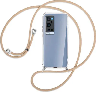Produktbild von Handykette Backcover-Schutzhülle mit Band (Metall silberfarben) für vivo X60 Pro Plus 5G - beige