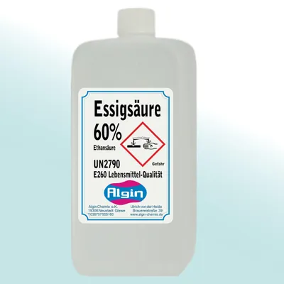 Immagine prodotto di Acido acetico al 60% - confezione da 5 bottiglie da 1 litro, qualità alimentare