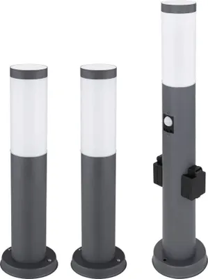 Produktbild von 3er Set Sockelleuchte, Bewegungsmelder, 2x Steckdose, anthrazit H 60 cm