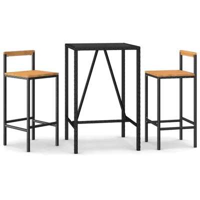 Produktbild von vidaXL 3-tlg. Gartenbar-Set Schwarz Poly Rattan & Massivholz Akazie