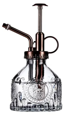 Produktbild von Glas-Pflanzen-Sprühflasche, 16,5 cm, graue Wassersprühflasche mit bronzefarbener Pumpe, kleine Gießkanne, Pflanzensprüher