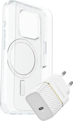 Image de OtterBox KIT Apple iPhone 16 Pro Symmetry Clair MagSafe Premium Glass EU USB-C Wall