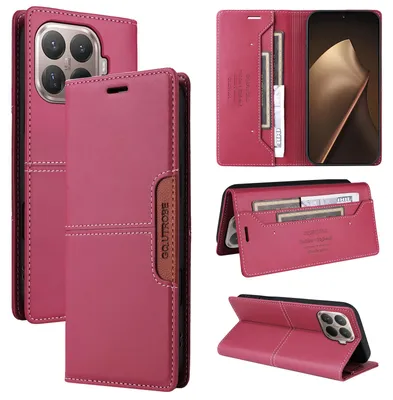 Obrázek produktu pro Pouzdro pro Xiaomi 15T Pro, kožené flipové peněženkové pouzdro s přihrádkou na karty a stojánkem Červený