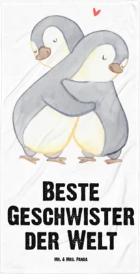 Produktbild von Mr. & Mrs. Panda Badehandtuch Pinguin Beste Geschwister der Welt - Weiß - Geschenk, Frottee-Handtuch, Geburtstag, Badelaken, Bruder, Brüder, Handtuch, Geschenkidee