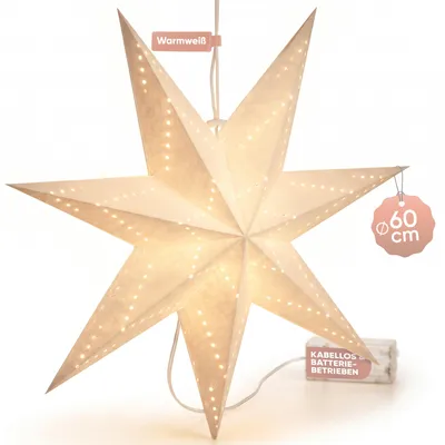 Immagine prodotto di Casaria LED Stella Natale 60 cm Colore Bianco 7 Punte Batteria Decorazione Senza Fili da Appendere Feste Natalizie Addobbi