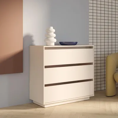 Produktbild von Forte TAHOE Kommode 90 100, minimalistische Kommode mit 3 Schubladen, Wohnzimmer, Schlafzimmer, Holzwerkstoff, Kaschmir Beige, 93,5 cm breit x 96,7 cm hoch x 41,4 cm tief