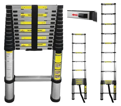 Immagine prodotto di Eaxus® Scala telescopica 3,8 m - DIN EN 131 Scala multiuso in alluminio Estensibile con 13 gradini, argento