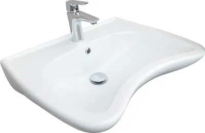 Produktbild von Belvit Waschbecken 60,5 cm – Barrierefrei, behindertengerecht mit Hahnloch & Überlauf, Sanitärkeramik, Wandmontage, ideal für Bad & WC, weiß
