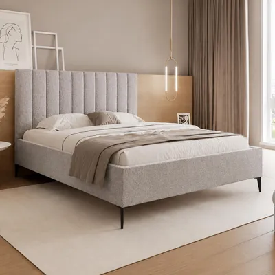 Produktbild von GOLDSTOFF AUREO Polsterbett 200×200 cm mit Bettkasten | Bett mit Stauraum und gepolstertem Kopfteil | Doppelbett mit Federmechanismus (Taupe)