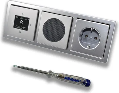 Produktbild von Busch Jäger DAB+ Unterputz Bluetooth (in and out) Radio 8217U-101 PUR Edelstahl, Komplett-Set mit Lautsprecher, Abdeckungen, Steckdose, Rahmen + EBROM Phasenprüfer zur Montage d. Geräte - 8217 U – 101