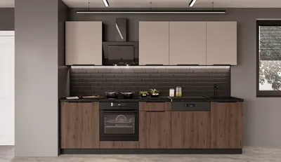 Produktbild von Küche MONZA + ARONA BASIC 280 cm Küchenzeile Küchenblock Einbauküche Nussbaum Okapi matt + Kaschmir beige matt