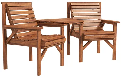 Produktbild von Bistro-Set 3-teilig aus Holz Wetterfest Gartenmöbel Set mit Lamellendesign Sonnenschirmloch Verkohlt