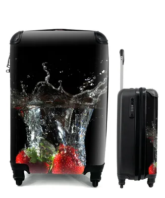 Produktbild von MuchoWow® Koffer Handgepäck Trolley Rollkoffer Kleine Reisekoffer mit 4 Rollen - Erdbeeren - Obst - Wasser - Schwarz - Rot - Cabin Size < 55x40x23 cm & 55x40x20 cm - Fotokoffer - Kabinenkoffer - Boardgepäck - Reise-Box - Reisekoffer - Reisegepäck - Koffer mit Bild - Trolley für Kinder