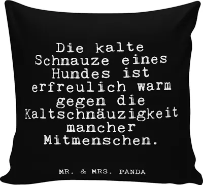 Produktbild von Mr. & Mrs. Panda Sofakissen Die kalte Schnauze eines... - Schwarz - Geschenk, Glizer Spruch Sprüche Weisheiten Zitate Lustig Weisheit Worte, kuschelkissen 40x40, Polster