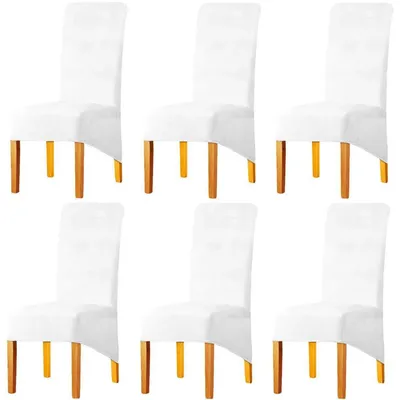 Image de Housses de chaise en velours, blanches, pour chaises de salle à manger, lot de 6