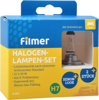 Produktbild von Halogenlampen Set H7 55 Watt mit Xenon Gasfüllung Autolampen Filmer 16064